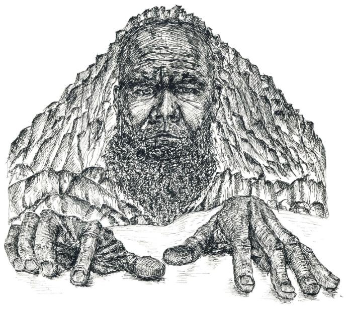 Eine Illustaration des steinernen Ötschermandls von Klara Naynar